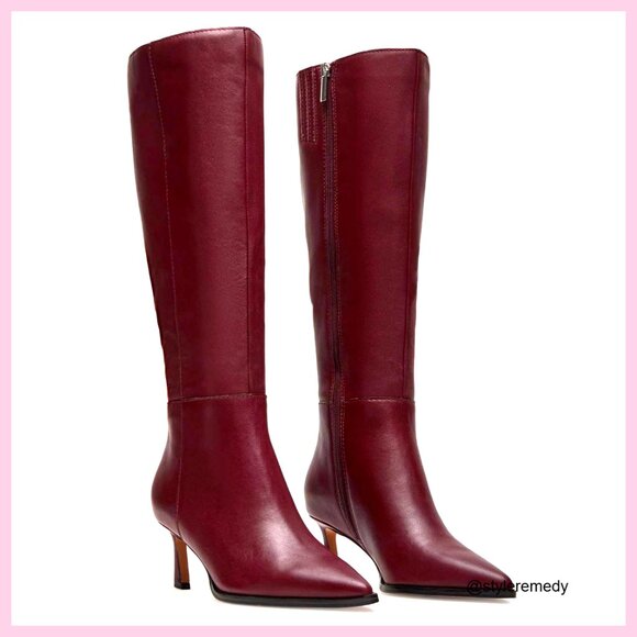 Kitten Heel Knee High Boots Side Zipper Pointed Toe Chic Elegant Dress Boots